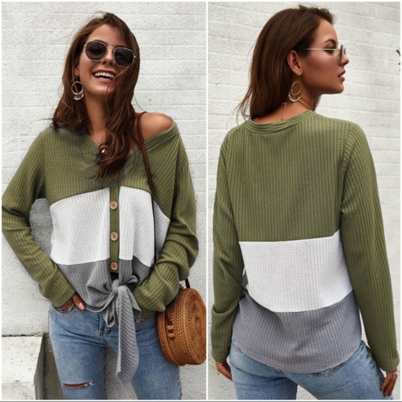Infinity Raine Tops - LAST ONE! I’m Loving It Waffle Knit Top-Green